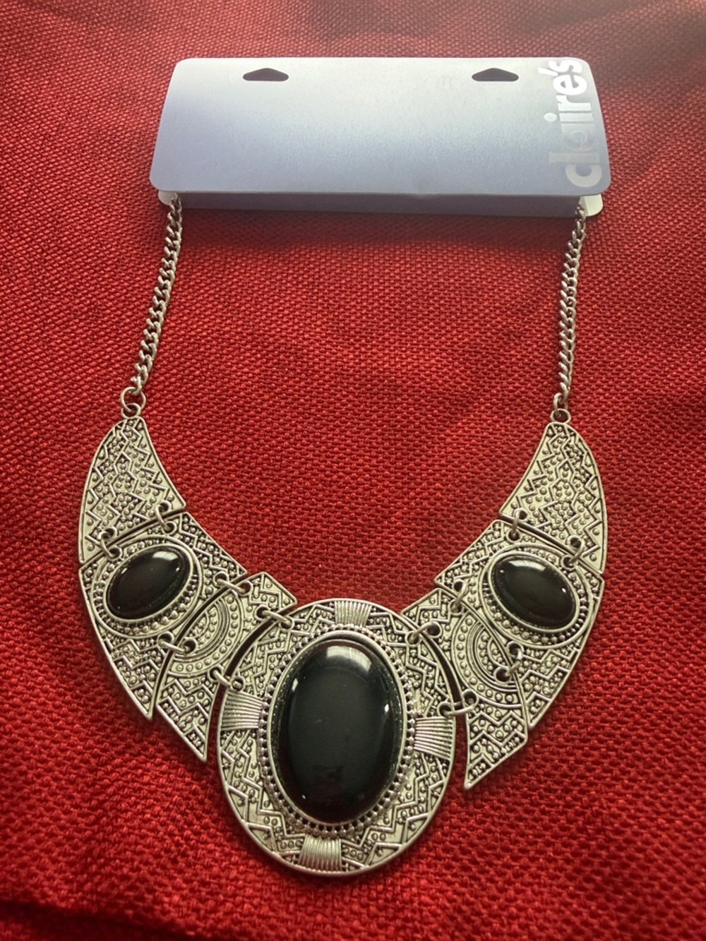 Claire's Silver-Tone Statement Necklace with Black Accents